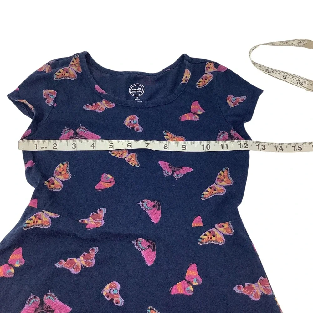 Wonder Nation Girls Short Sleeve Butterfly Print Dress M 7-8 Blue‎ Multicolor